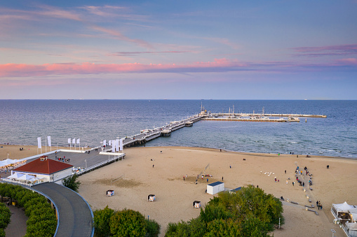 Molo pier on the Baltic Sea in Sopot at sunset, Poland.