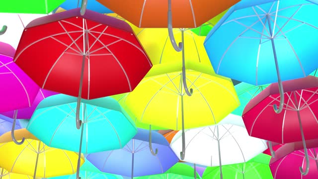 3D Abstract Background Design of Colorful Umbrellas Hanged On Top in 4K Resolution