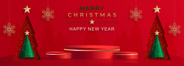 istock Podium round stage style for Merry christmas and happy new yea 1347508879