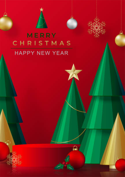 istock Podium round stage style for Merry christmas and happy new yea 1347508900