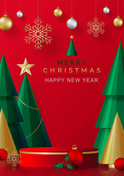 istock Podium round stage style for Merry christmas and happy new yea 1347508911