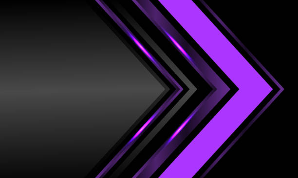 istock Abstract purple glossy arrow direction with grey metallic blank space on black design modern futuristic background 1347510375