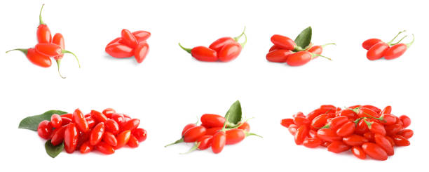 istock Set of fresh goji berries on white background. Banner design 1347514518