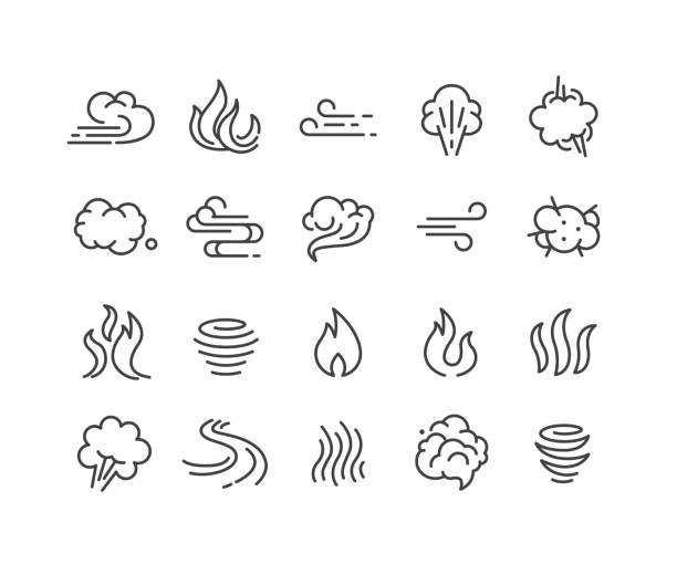 ilustrações de stock, clip art, desenhos animados e ícones de smoke and steam icons - classic line series - flame symbol simplicity sign