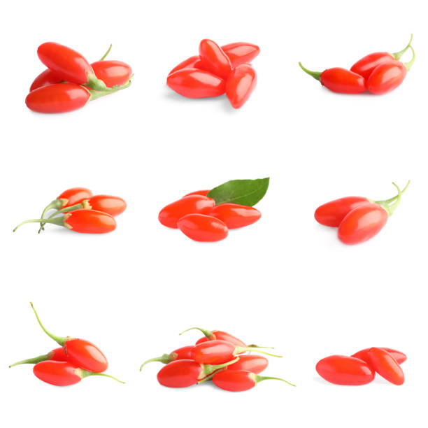 istock Set of fresh goji berries on white background 1347517240