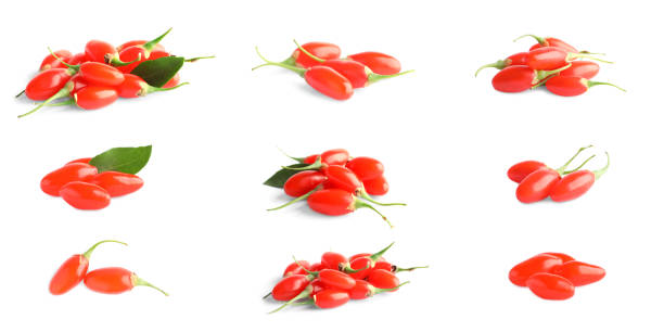 istock Set of fresh goji berries on white background. Banner design 1347517600