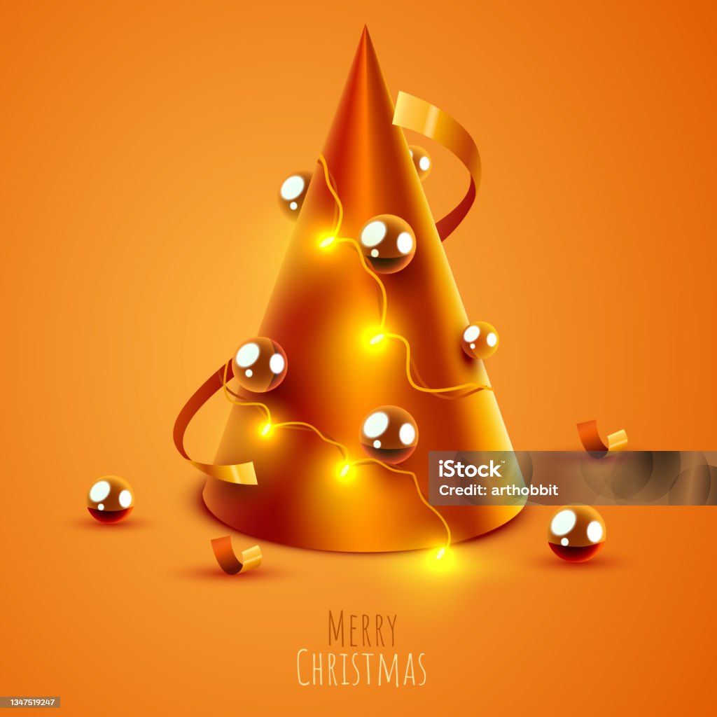 Christmas Tree Made With Golden Cone Merry Christmas And Happy New Year ...