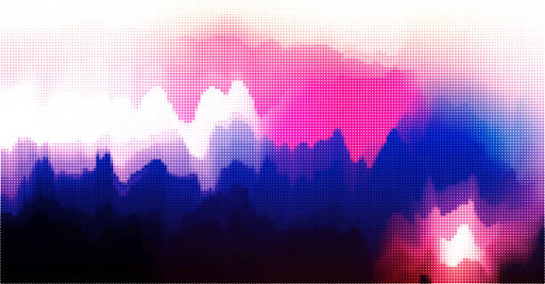 추상 보라색 하프 톤 물방울 무늬 스타일 산악 유동성 풍경 패턴 배경,잉크 워시 페인팅 - fluidity stock illustrations