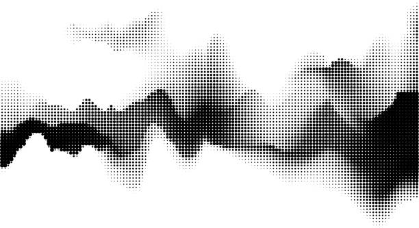 추상 그라데이션 흑백 하프톤 폴카 도트 스타일 산악 유동성 풍경 패턴 배경,잉크 워시 페인팅 - 하프톤 stock illustrations