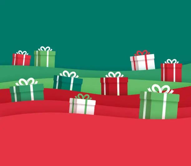 Vector illustration of Holiday Christmas Gift Presents Wave Abstract Background
