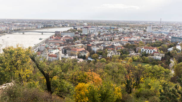 Danube River view from Gellert Hill Danube River view from Gellert Hill gellert stock pictures, royalty-free photos & images