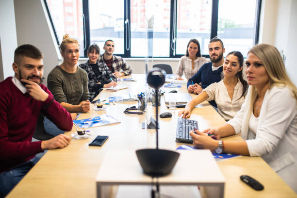 istock A group of people looking at the camera during a teleconference 1347527434