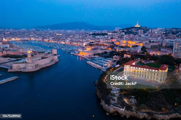 Birs Eye View Of Marseille In Evening Stock Photo - Download Image Now - Marseille, France, Old Port