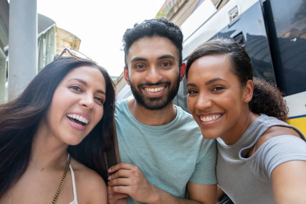 istock Friends Taking group photo at Train Station 1347530642