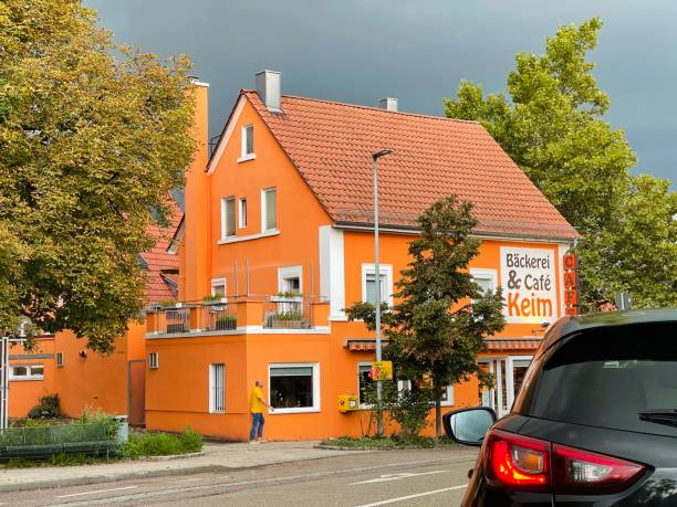 Marbach, Germany - September, 26 - 2021: Orange house when storm threatens.