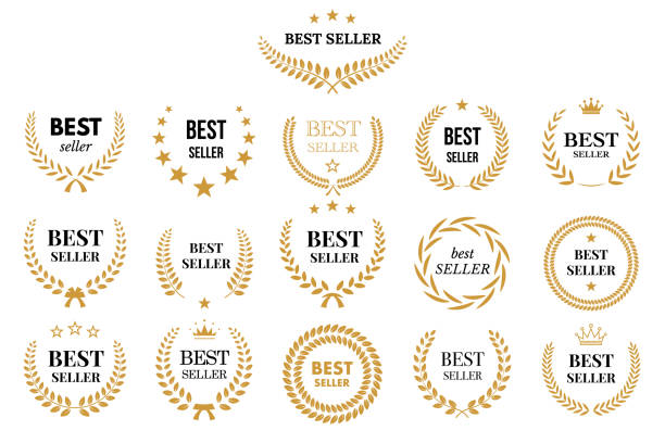 bestseller-icon-badge-set, logo-label-tag-design-vorlage für top-verkäufe, gold-award - bestseller stock-grafiken, -clipart, -cartoons und -symbole