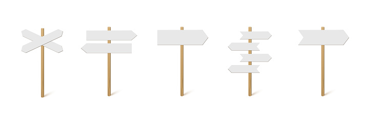 Direction sign post with arrow set, 3d choice signpost to choose road, blank pointer