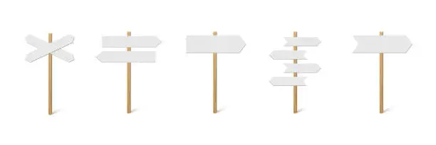 Vector illustration of Direction sign post with arrow set, 3d choice signpost to choose road, blank pointer