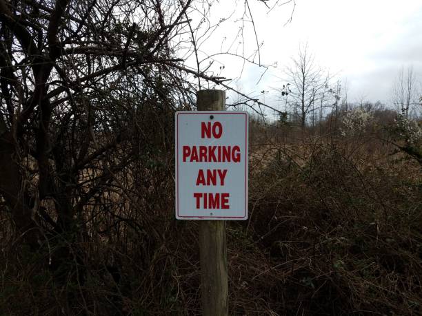 istock no parking any time sign on post with plants 1347536964