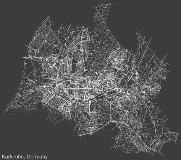 istock Dark negative street roads map of Karlsruhe, Germany 1347537620