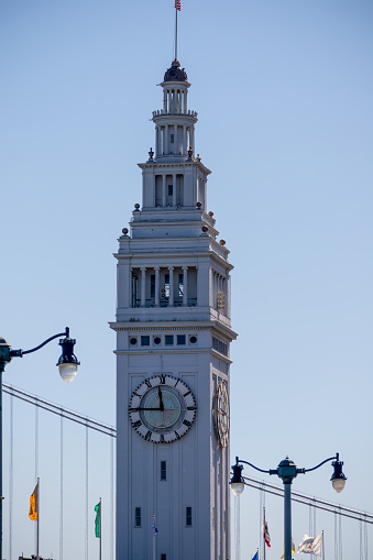 The clock tower of the Ferry Building in San Francisco, California