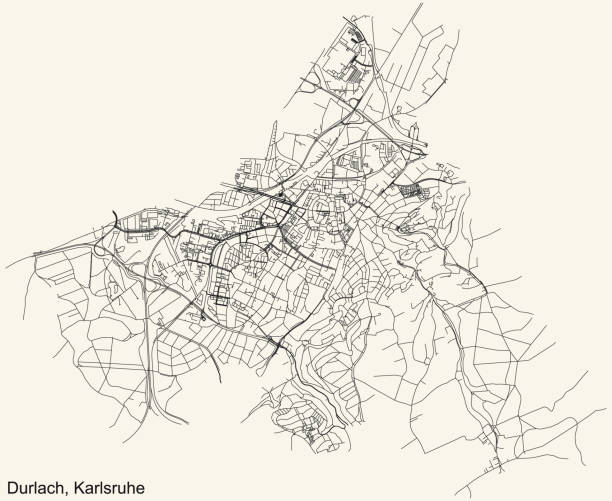Street roads map of the Durlach district of Karlsruhe, Germany Detailed navigation urban street roads map on vintage beige background of the quarter Durlach district of the German regional capital city of Karlsruhe, Germany karlsruhe durlach stock illustrations