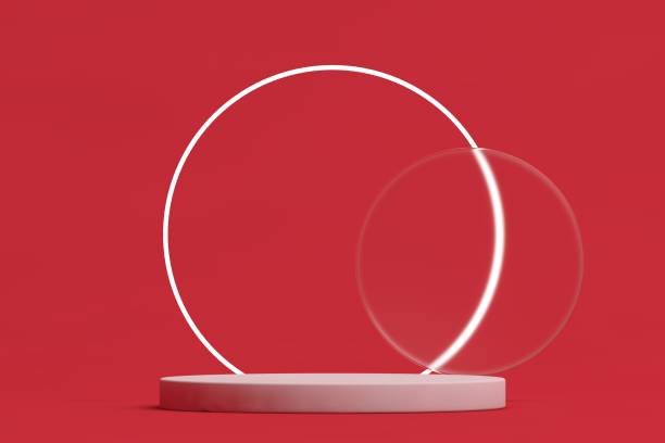 istock 3D Red Stands, Product Stand, Blank Scene 1347541002