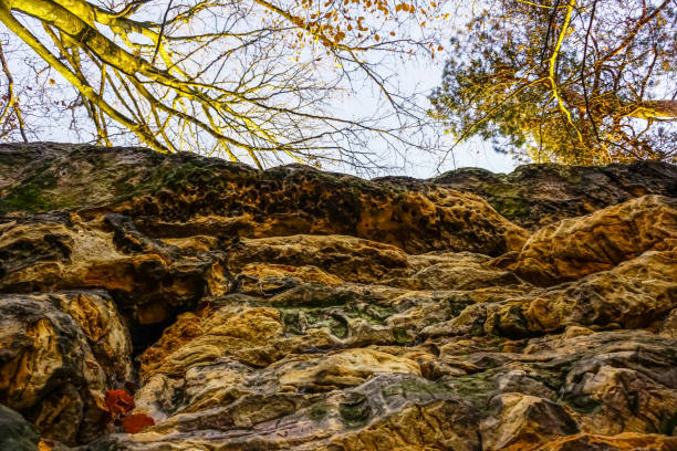 Rock mountain, white background with copy space, horizontal composition