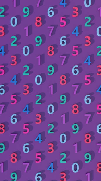 istock Colorful number pattern. Purple background. Abstract vertical illustration, 3d render. 1347547666