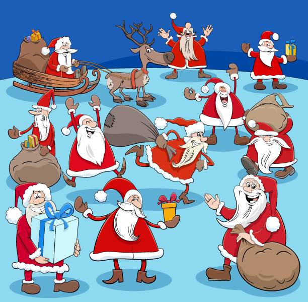 istock Santa Claus cartoon characters group on Christmas time 1347551031