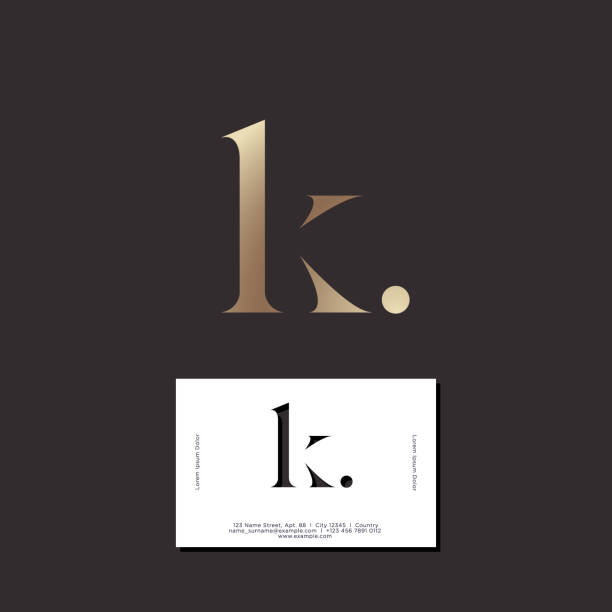 buchstabe k. k monogramm, elegantes goldmonogramm mit punkt. visitenkarte. - letter k stock-grafiken, -clipart, -cartoons und -symbole