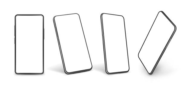 istock Smartphone mockup. Mobile phone model, smartphones modern display in perspective. Graphic isolated 3d devices with blank screen exact vector set 1347559859