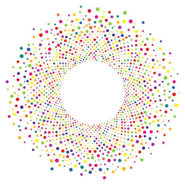 illustrations, cliparts, dessins animés et icônes de motif abstrait de points radiaux multicolores - étaler