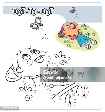 istock Numbers game, education game for children, Happy girl lying on grass 1347565754