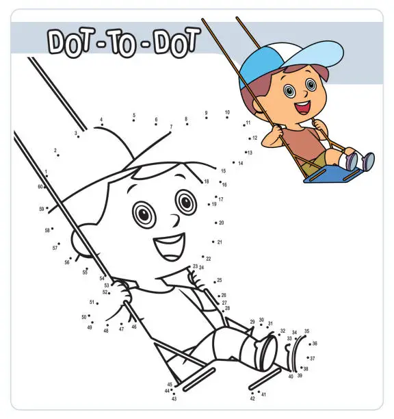 Vector illustration of Numbers game, education game for children, Little boy on a swing