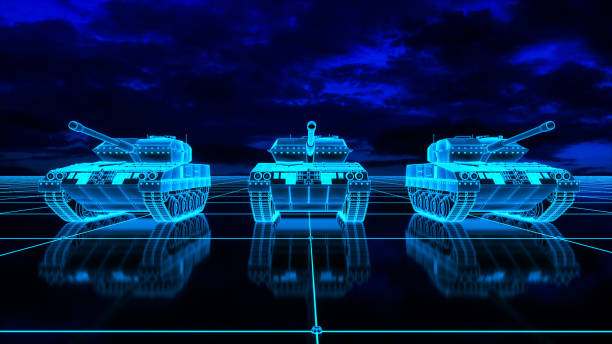 istock a neon glowing tank in a digital world (3d rendering) 1347568315