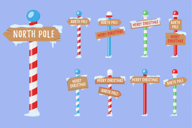 冬休みのクリスマスは北極にサインします。 - pole sign north north pole点のイラスト素材／クリップアート素材／マンガ素材／アイコン素材