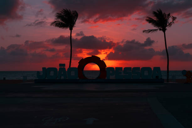 Joao Pessoa, Paraíba, Brazil - October 17, 2021:Beautiful sunrise in the most famous urban beach from Joao Pessoa, Paraíba state.