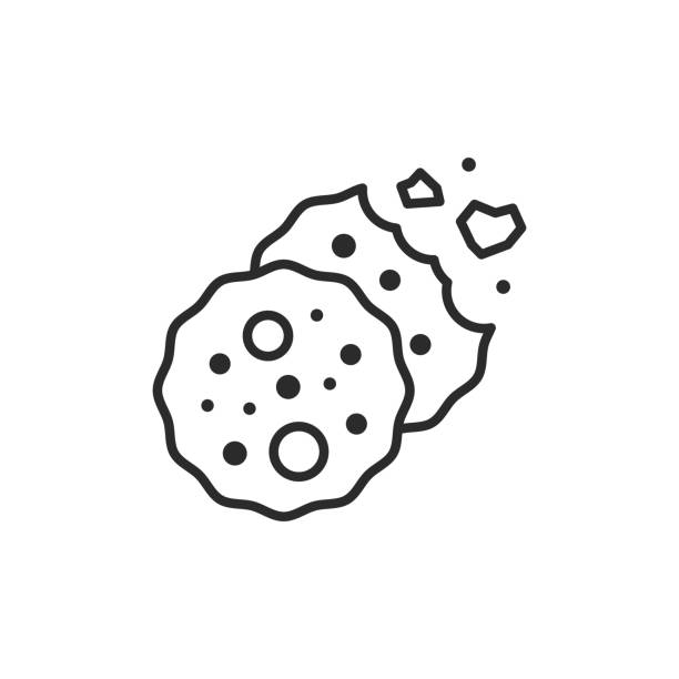 значок файлов cookie, логотип. пищевой знак. значок cookies изолирован на белом фоне. векторная иллюстрация - biscuit cookie cracker missing bite stock illustrations