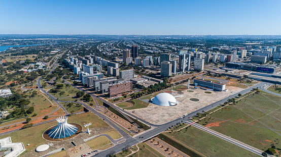 Brasília, Distrito Federal / Brazil - Circa June 2020: Aerial photo of Brasilia, capital of Brazil. The Cathedral of Brasilia. Capital of Country, Federal District, Brazil.