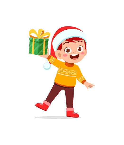 Niños Feliz Abriendo Regalos De Navidad Vectores Libres de Derechos - iStock