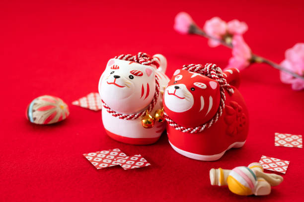 Japanese New Year's card Japan, New Year's card, Tiger year, 2022, red background chinese zodiac sign photos stock pictures, royalty-free photos & images
