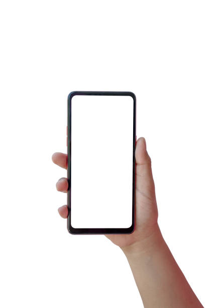 istock The hand is holding the white screen, the mobile phone is isolated on a white background with the clipping path. 1347579880