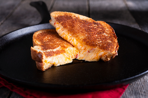 Grilled Pimento Cheese Sandwich on a Cast Iron Griddle