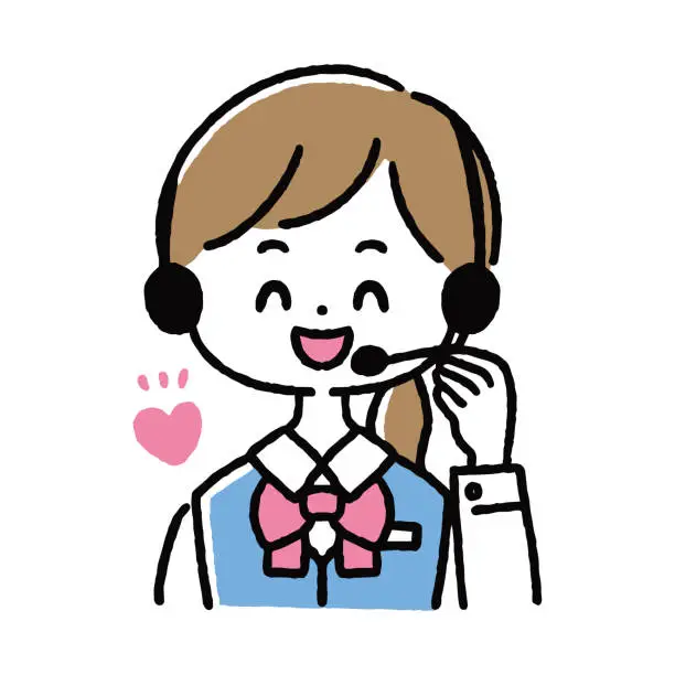 Vector illustration of Call center. Illustration of a woman working with a smile. Telephone support.
