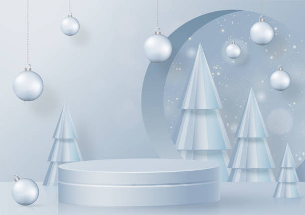 istock Podium round stage style for Merry christmas and happy new year 1347586904