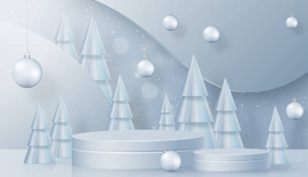 istock Podium round stage style for Merry christmas and happy new year 1347586916