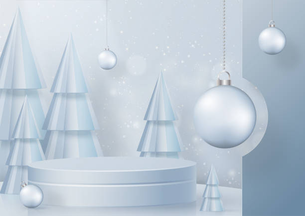 istock Podium round stage style for Merry christmas and happy new year 1347586919