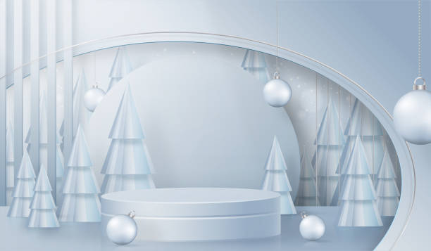istock Podium round stage style for Merry christmas and happy new year 1347586923