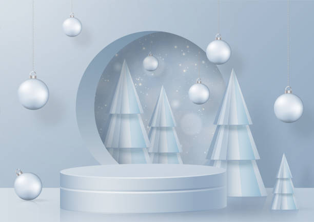 istock Podium round stage style for Merry christmas and happy new year 1347586924